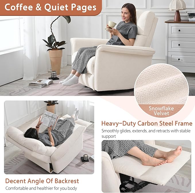 Manual Rocker Recliner Chair with Glider Motion for Nursery, 160° Recline & Wide Armrests - Overstuffed Snowflake Fleece Nursery Chair for Small Spaces, Living Room, Bedroom