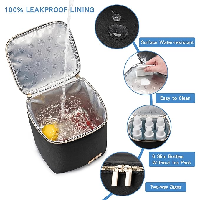 Breastmilk Cooler Bag with Ice Pack Fits 4 Baby Bottles Up to 9 Ounce, Baby Bottle Cooler Bag Suitable for Nursing Mom Daycare, Black