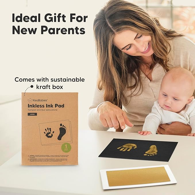 1-Pack Inkless Baby Hand and Footprint Kit - Mess Free Ink Pad for Newborn Keepsake, Dog Nose & Paw Print Kit, Clean Touch Ink Pad for Baby Hand & Footprints, Ideal New Mom Gifts (Gold, Jumbo)