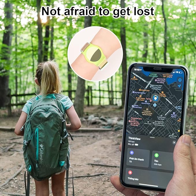 Kids Wristband Compatible with Apple AirTag, Protective Case for Air Tag GPS Tracker Holder with Nylon Bracelet, Adjustable Anti Lost Watch Band for Toddler Child Elder(Yellow & Khaki)