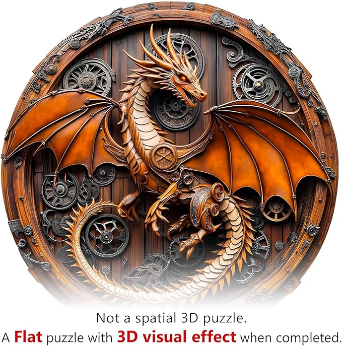 Wooden Puzzles for Adults, Mechanical Dragon Wooden Jigsaw Puzzles for Adults, Wood Puzzles Adult, Unique Animal Shape, Gifts for Friends and Family, Wall Art Canvas Puzzle (L -13.4*13.3in -300 pcs)