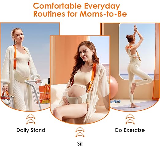 Upgranded Pregnancy Belly Band, Belly Support Belt for Pregnant Women with Adjustable Straps, Back Support, Waist Support Belt for Pregnancy (Orange, Small)