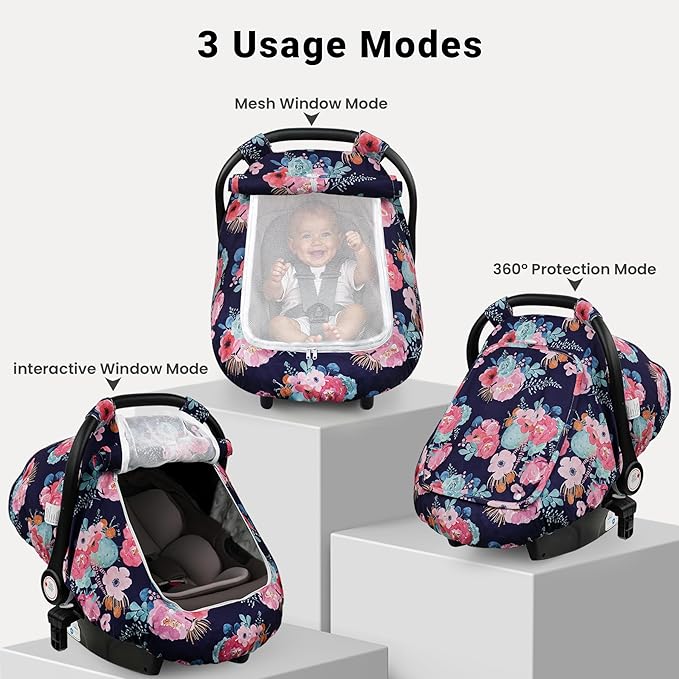 Elstey Car Seat Cover Baby, Minky Dot Carseat Covers Baby Girls, Lightweight Infant Car Seat Cover Canopy with 2 Layers Breathable Mesh Windows, Stroller Carrier for Babies Newborn Essentials