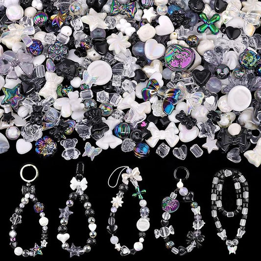 Assorted 170-230PCS Black Acrylic Beads for Bracelet Making, Flower Bow Butterfly Candy GummyBear Aesthetic Bracelet Charms,Cute Beads for Jewelry Making DIY Necklace Keychain Phone Charm