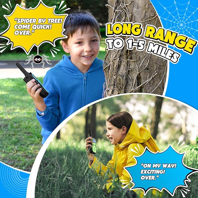 Wishouse Walkie Talkies for Kids Rechargeable Long Range,Xmas Birthday Gift for 4 5 6 7 8 9 Year Old Boy Girl,Hiking Gear Camping Games Cool Toys with NOAA,SOS Siren,Lamp,Lanyards,2 Pack Yellow Green