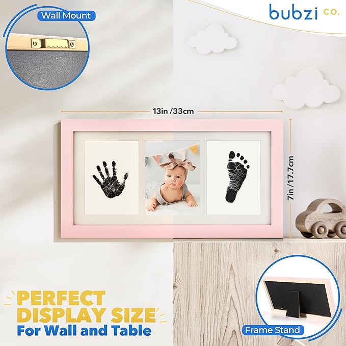 Bubzi Co Baby Handprint Kit & Footprint Photo Frame for Newborn Girls and Boys, Unique Baby Shower Gifts Set for Registry, Memorable Keepsake Decorations for Room Wall or Nursery Decor (Ballet Pink)