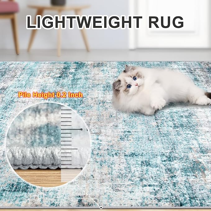 Area Rugs 10x14 Living Room - Washable Rug Modern Abstract Soft Large Neutral Non-Slip Carpet Indoor Floor Thin Carpets for Bedroom Dining Room Farmhouse Nursery Home Office Green