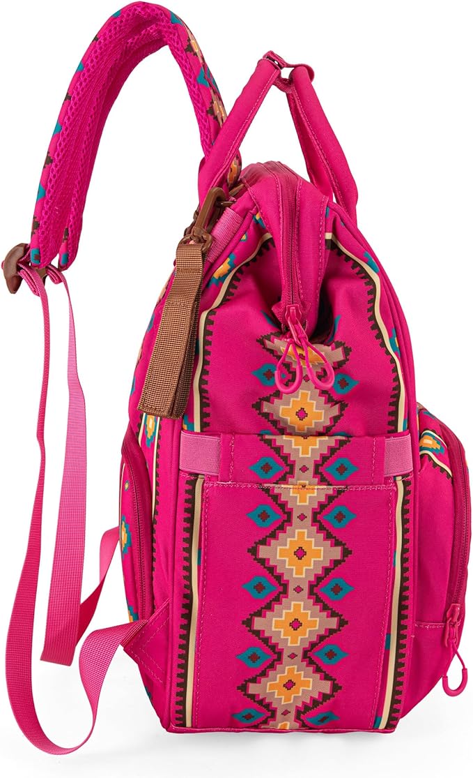 Wrangler Aztec Backpack Organized Daypack Travel Baby Bag with Stroller Strap and Side Bottle Pockets