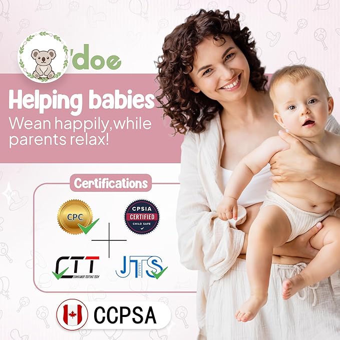 o'doe 11-Piece BPA-Free Silicone Baby Feeding Set | Thick & Soft Suction Plates, Baby Bowls, Wooden Fork & Spoon, and More | Make Mealtime Fun and Easy for Your Little One (Rose, V1)