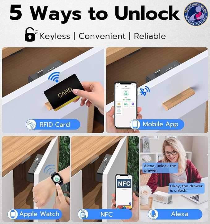 Anweller Smart Cabinet Lock, Hidden No Drill Keyless Electronic Digital Bluetooth RFID Magnetic Child Safety Baby Proofing Drawer Lock for Cupboard Closet Liquor Adults Secret Cabinets - Black Green