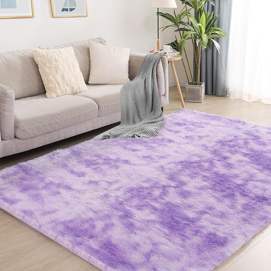 Luxury 4x6 Area Rug, Ultra Soft Rugs for Living Room, Plush Carpet Rugs for Bedroom, Non-Slip Indoor Rug for Nursery, Study Room, Playroom, Home Decor, Tie-Dyed Purple