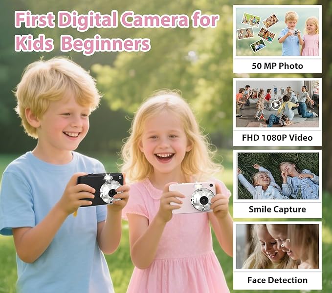Digital Camera for 50MP FHD 1080P, Digital Point and Shoot Camera with 16X Zoom Anti Shake, Indoor&Outdoor Travel Compact Small Camera Gift for Boys Girls Kids Camera with 32GB Card, Pink