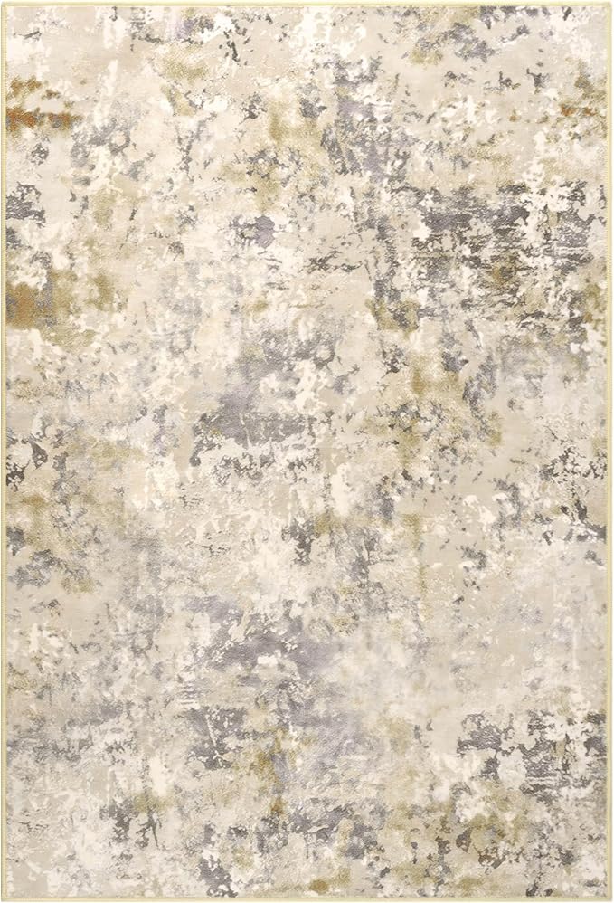 Living Room Rugs 6x9 Beige Washable Area Rug, Abstract Modern Bedroom Rugs Non Slip Stain Resistant Neutral Large Carpet for Nursery, Dining, Kids Playroom, Dining Room, Office