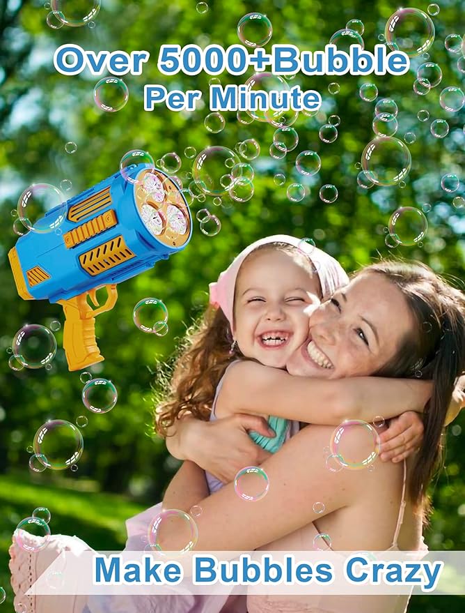 Upgraded Bubble Machine Gun, Built-in Solution, Automatic Blower, 8000+ Bubbles Per Minute for Kids Adults Maker Toys Indoor Outdoor Wedding Birthday Party - Blue