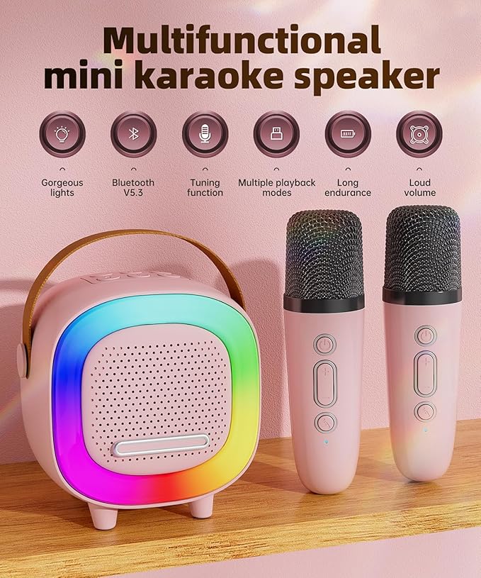 Mini Karaoke Machine Speaker for Kids Adults, Portable Bluetooth with 1 Wireless Microphones, Children's Day Birthday Gift Ideas for Toys for Teens Boys and Girls Aged 4, 5, 6, 7, 8, 9, 10, 11, 12+