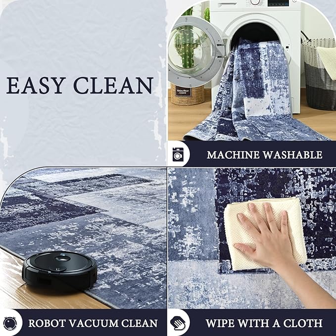 LOCHAS Washable Runner Rugs for Hallway, 2x6 Non Sip Soft Rug for Bedroom Entryway Kitchen Laundry Room, Long Abstract Carpet for Indoor Floor Bedside, Geometric Vintage Home Decor, Pet & kid Friendly