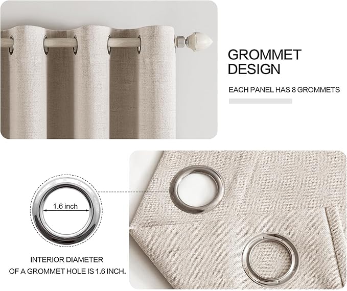 MIULEE Linen Textured Curtains for Bedroom Solid 100% Blackout Thermal Insulated Natural Grommet Room Darkening Curtains & Drapes Luxury Decor for Living Room Nursery 52 x 54 Inch (2 Panels)
