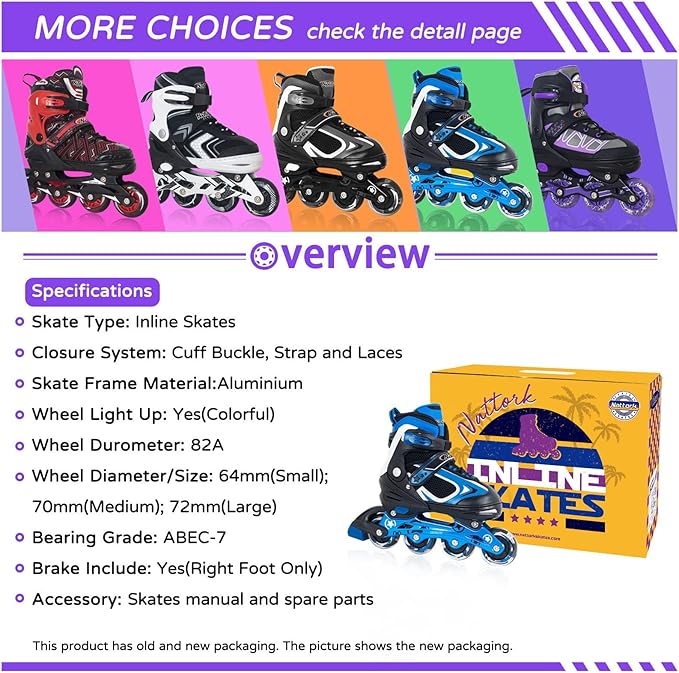 Nattork Blade Roller Skates for Boys with Light Up Wheel, Outdoor & Indoor Illuminating Black Inline Skates for Boys Little Kids Toddler Ages 5-8 4 5 6, Beginners