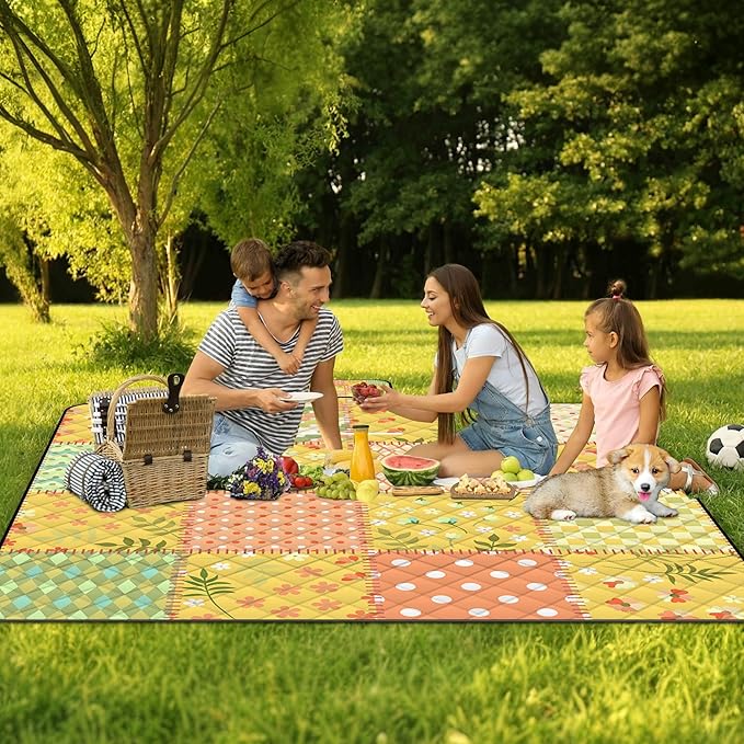 Extra Large Picnic Blanket Waterproof,80"x 80"Foldable Machine Washable Beach Blanket,Outdoor Blanket for 6-8 Adults,Suitable for Indoor Crawling,Park Beach,Camping,Hiking,Family Travel(Colorful)