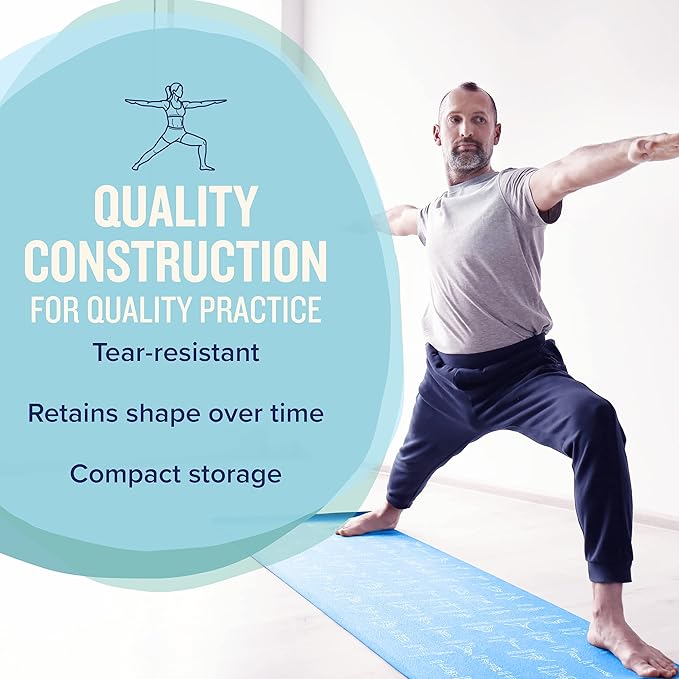 NewMe Fitness Yoga Mat for Women and Men - Large, 5mm Thick, 68 Inch Long, Non Slip Exercise Mats w/ 70 Printed Yoga Poses for Pilates, Workout and Stretching - Home and Gym Essentials