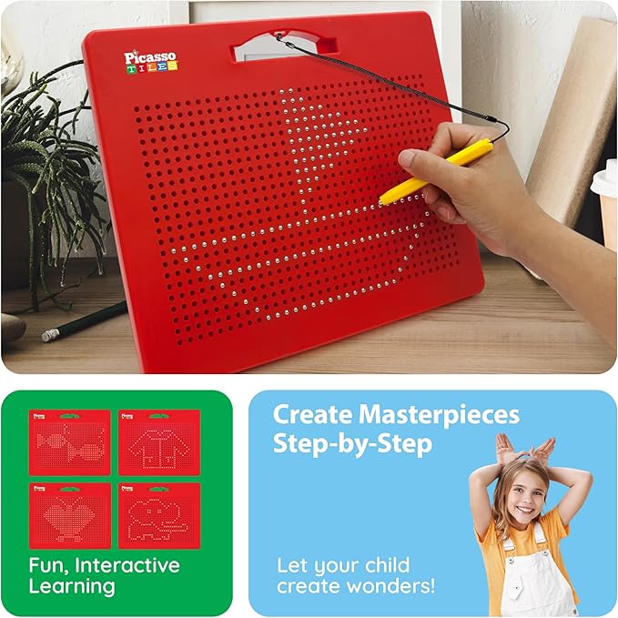 Picasso Toys Magnetic Drawing Board 12x10 inch Large 748 Bead Magnet Tablet Pad Erasable Reusable Writing Playboard STEM Toys Educational Playset Open-Ended Learning Kit Child Brain Development PTB01