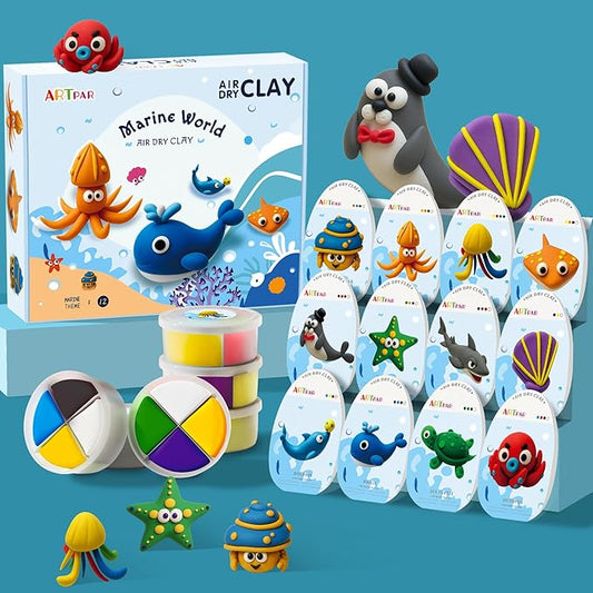 ARTPAR Air-Dry Clay Kit for Kids,12 Marine Animals‌ Modeling Magic Clay Sculpting Tools Set,Non-Toxic, Ultra-Light,Creative DIY School Arts & Crafts Gifts for Boys & Girls Ages 3-12