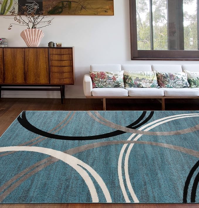 Rugshop Modern Wavy Circles Design Area Rug 6'6" x 9' Blue