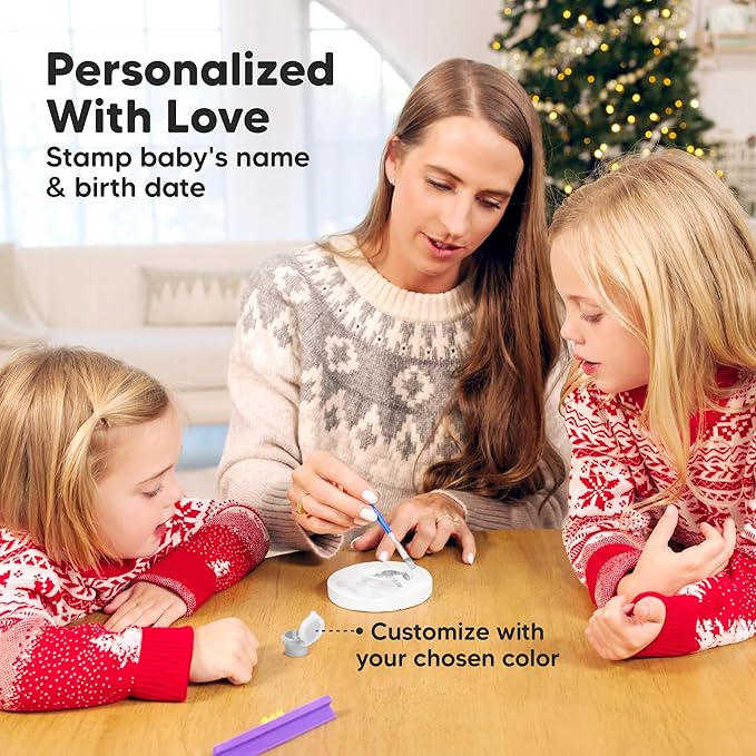 Baby Hand and Footprint Kit Girls, Boys - Personalized Baby Footprint Ornament Kit, Newborn Keepsake Gifts for New Mom, Easy to Use Handprint Makers, Cute Shower Gifts (Silver Paint)