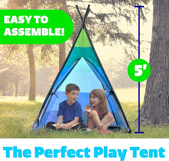 USA Toyz Happy Hut Teepee Tent for Kids - Indoor Pop Up Teepee Kids Playhouse Tents for Boys, Girls, Toddlers with Portable Storage Bag (Blue)