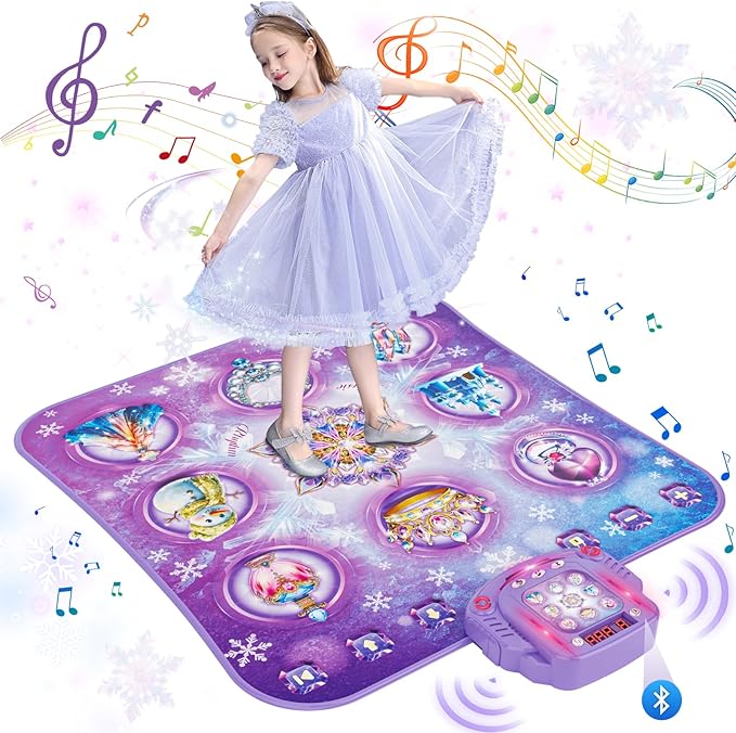 Dance Mat for 3-12 Year Old Girls, Frozen Dance Pad with Wireless Bluetooth, Purple Electronic Music Princess Toys Birthday for Kids and Toddlers Ages 3 4 5 6 7 8 9 10 +