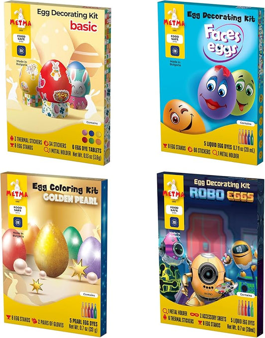 Coloring Kit Golden Pearl - Egg Decorating Kit Robo Eggs, Faces Eggs & Kit Basic - Complete Decorative Eggs Set with Dye Tablets, Stickers, Egg Spinner, and More - Arts and Crafts for Kids (Pack of 4)