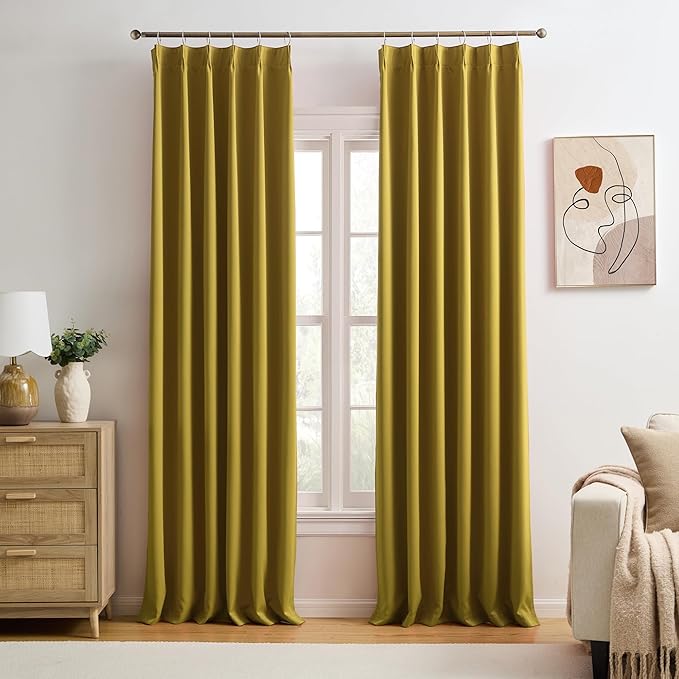 KEQIAOSUOCAI Yellow Pinch Pleated Curtains 92 Inch Length 2 Panels Set Noise Cancelling Window Drapes for Nursery Bedroom Living Room 40x92