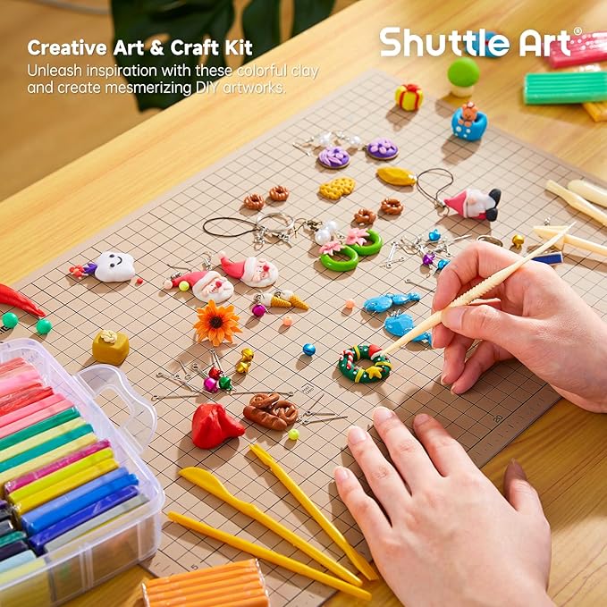 Shuttle Art Polymer Clay Kit, 57 Colors, Soft Oven Clay Kit, 19 Carving Tools and 10 Kinds of Accessories, Non-Stick, Non-Toxic, Ideal Gift for Kids