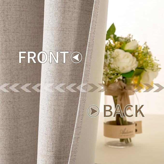 MIULEE 100% Blackout Linen Textured Curtains for Bedroom Solid Thermal Insulated Natural Beige Grommet Room Darkening Curtains & Drapes Luxury Decor for Living Room Nursery 62 x 84 Inch (2 Panels)
