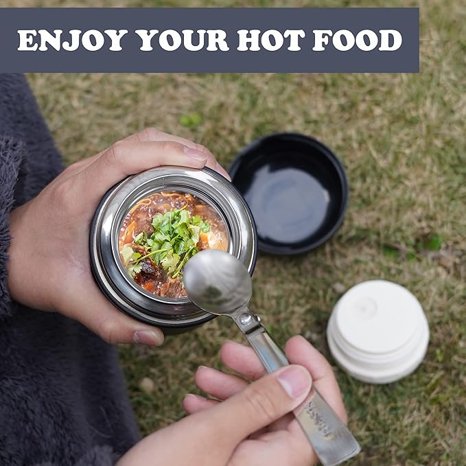 Soup Thermo for Hot Food & Drinks, Thermo Lunch Box for Kids, 17oz Vacuum Insulated Food Container with Spoon&&Drawstring Bag, Soup Therm for Adults, Blue&White