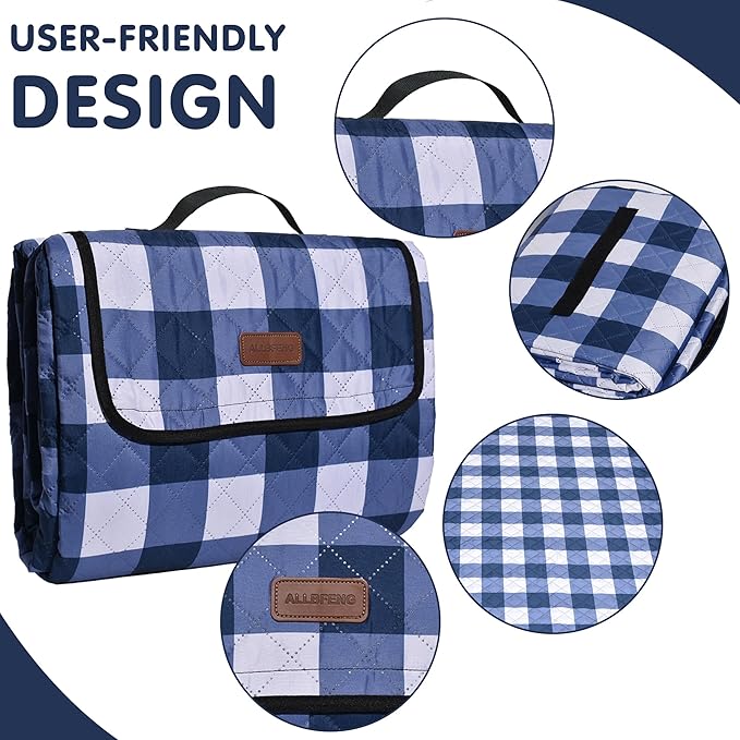 Extra Large Picnic Blanket 80''x 60'' Picnic Mat Waterproof Sand Proof Foldable for Beach, 5-Layer Outdoor Blanket for 6 to 8 Adults,Camping Lawn Hiking Park Music Festival Wedding Mats(Navy Blue)