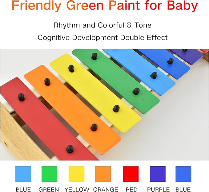 MUSICUBE Xylophone with Harmonica for Kids Orff Instruments Wooden Xylophone with Mallets Toddler Baby Musical Instrument Educational Music Toys Christmas Day Gifts for Boys Girls