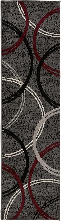 Rugshop Modern Wavy Circles Design Runner Rug 2' x 10' Red