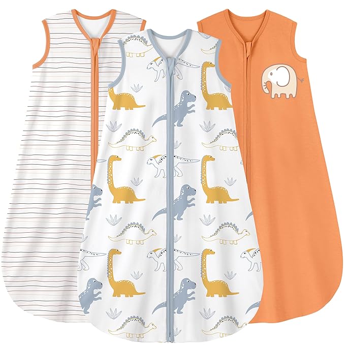 Yoofoss Baby Sleep Sack 0-6 Months Baby Wearable Blanket 100% Cotton 2-Way Zipper TOG 0.5 Toddler Sleeping Sack 3 Pack, Lightweight Sleep Sacks for Babies(Small)