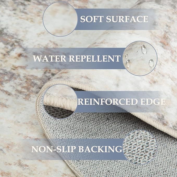 Washable Area Rugs 8'x10' Non-Slip Modern Abstract Soft for Living Room Entryway Bedroom Nursery, Print Pattern, Neutral Brown Gray