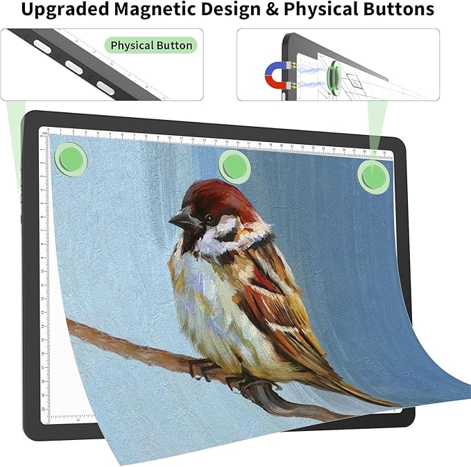 Phylosal Rechargeable A4 LED Light Pad for Diamond Painting, Ultra-Thin Magnetic Tracing Light Box for Drawing, Diamond Art Light Board with Side Button, Super Bright Light Table for Sketching (Black)