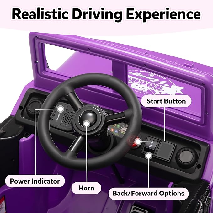TOBBI 12V Kids Electric Ride On Car Toy, Children Battery Powered Truck to Drive, Motorized Vehicles for Toddlers 3-6 with with Off-Road Wheels/Suspension/Horn/LED Lights-Purple