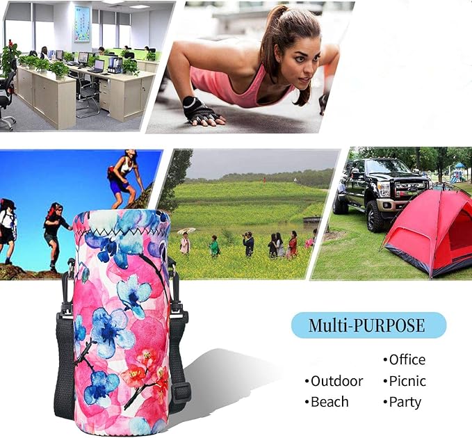 RICHEN Neoprene Water Bottle Carrier Bag with Adjustable Shoulder Strap,Insulated Water Bottle Cover for Stainless Steel/Glass/Plastic Bottles