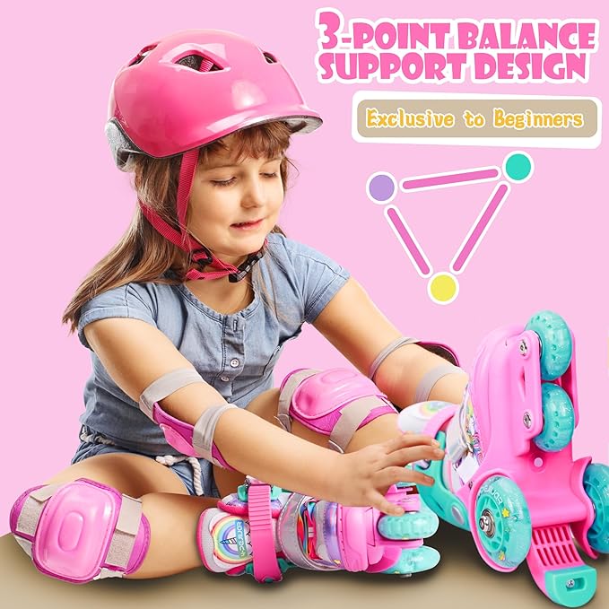 4-Pejiijar Rainbow Unicorn Kids Roller Skates for Girls Toddler Ages 2-4 5-8 8-12,Adjustable Roller Shoes with Luminous Wheels for Birthday Xmas Gifts