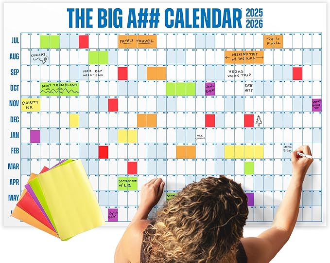 The Big A## Calendar Mid-Year Wall Planner – July to June Dry-Erase Board – Includes 1 Marker & 100 Labels – Lightweight, Easy to Hang Yearly Planner – Plan Goals & Adventures – Blue, 4’x3’
