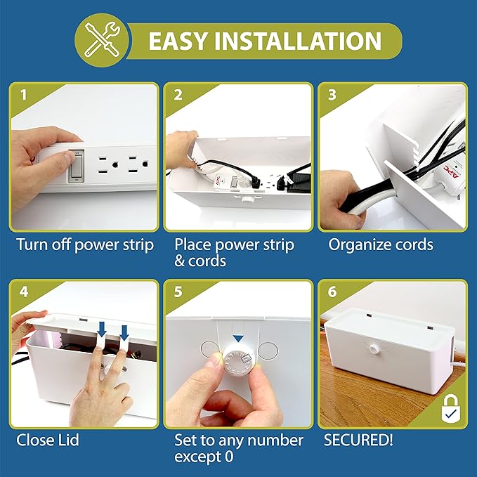Power Strip Cover Box - Effectively Baby Proofs Power Strip with Patented Dual Lock. Convenient Side Openings for Cords & Cables. Protects Small Hands & Fingers
