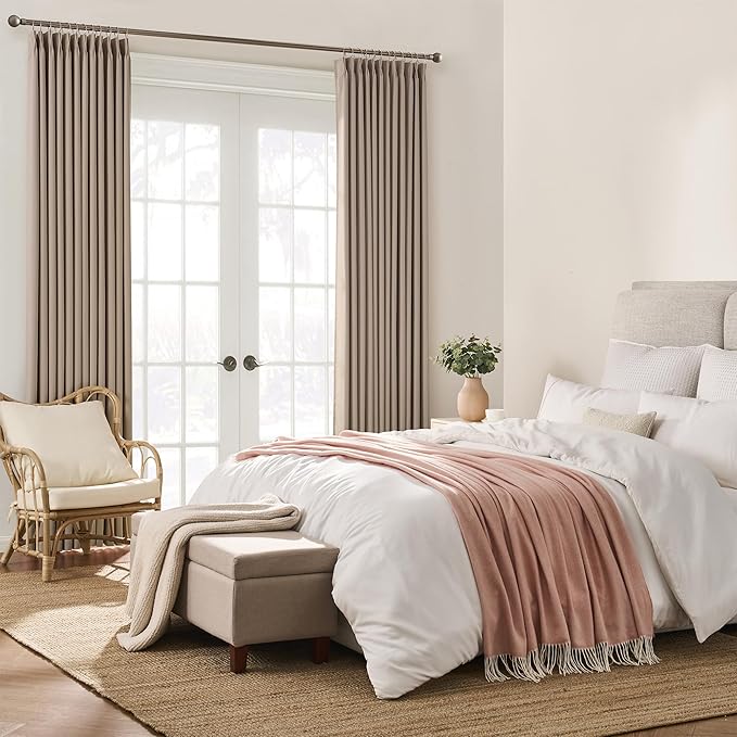 Pinch Pleated Patio Sliding Door Curtains 95 Inch Length, Blackout Room Divider Vertical Blinds Curtain Drapes for Living Room Dining Room French Door(Khaki, 100 Inch Wide per Panel, 2 Panels)