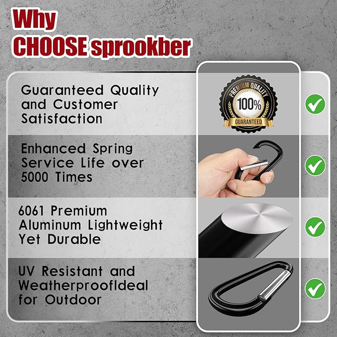 sprookber 4" & 5" Extra Large Aluminum Carabiner D Ring, Caribeener Clips, Spring Snap Hook for Keychain Clip, Set of 4