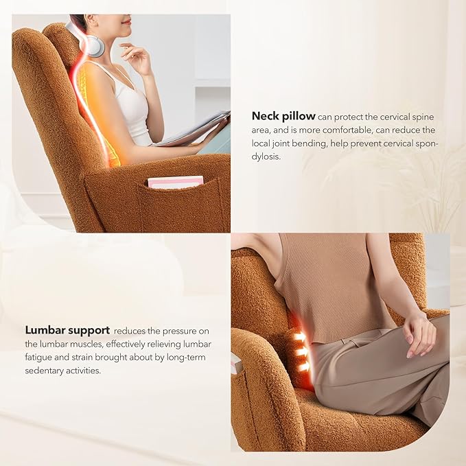 Nursery Rocking Chair,300Lb Glider Chair with Wood Legs/Two Side Pockets,Teddy Upholstered Glider Rocker with Padded Seat High Backrest for Living Room/Bedroom/Nursery