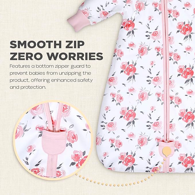 Mama Cheetah Baby Sleep Sack with Sleeves, 0.5 TOG Organic Cotton Wearable Blanket and Two-Way Zipper, Swaddle Transition Long Sleeve Sleeping Bag for Newborn Infant Toddler, 18-24 Months